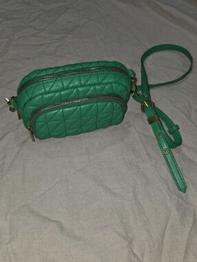 Zara Quilted Green Double-Zip Crossbody Bag